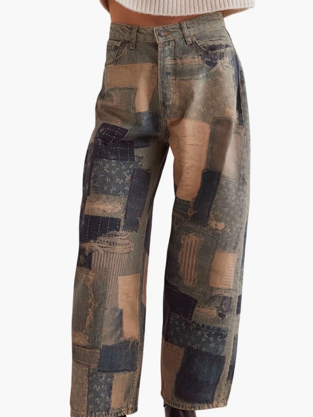 We The Free woman’s Patchwork Indigo & Cream Relaxed Jeans